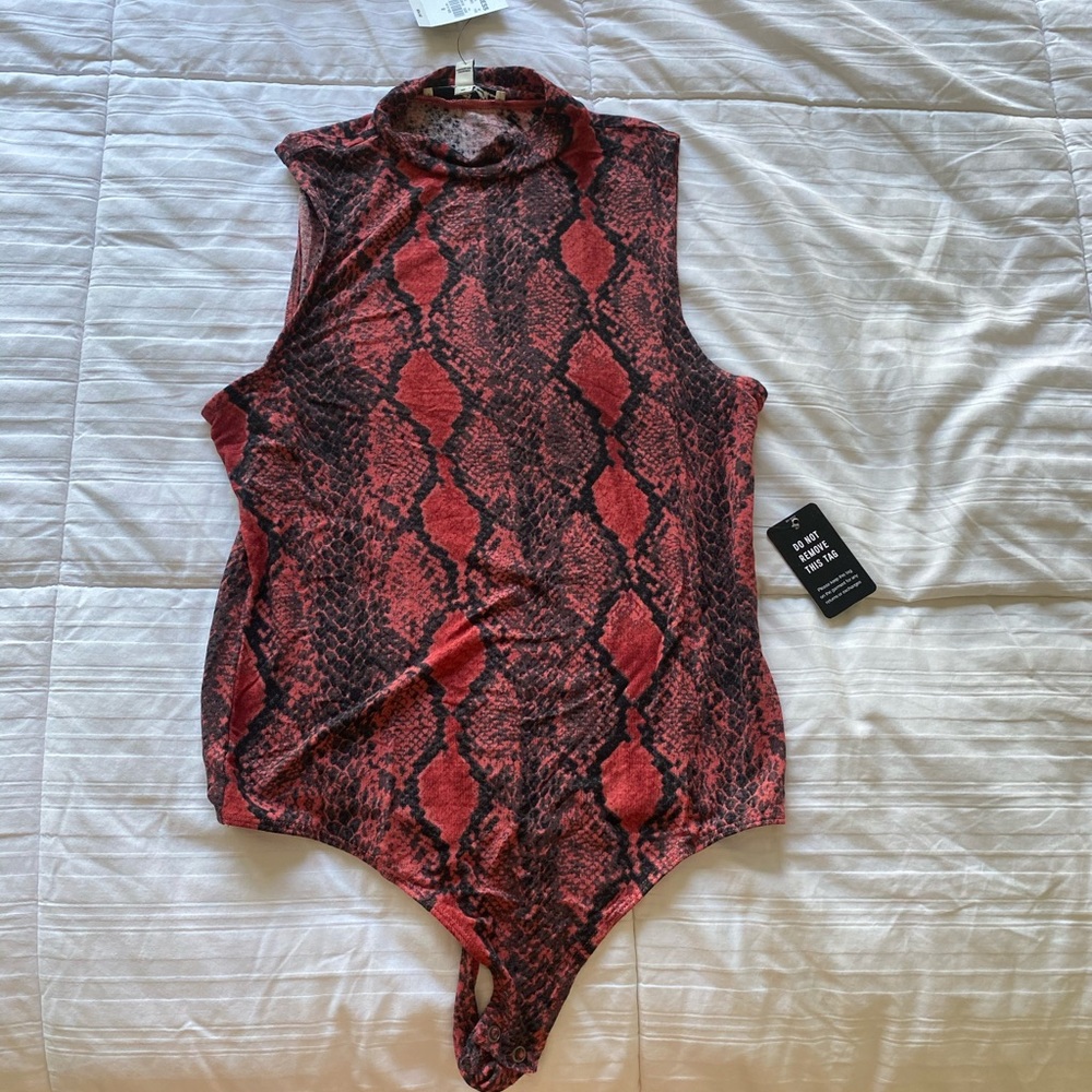 Express One Eleven Mock Neck Snake Print Bodysuit
